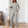 Yousheng Женский комплект для отдыха из 2 предметов: повседневный топ с длинным рукавом, брюки с широкими штанинами, пижамный набор, трикотажный свитер, одежда для сна