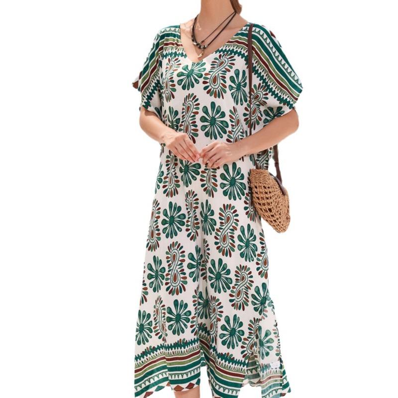 Плюс Размер Женщин Пляжный Принт Свободный Праздничный Платье Бикини Загар Накидка