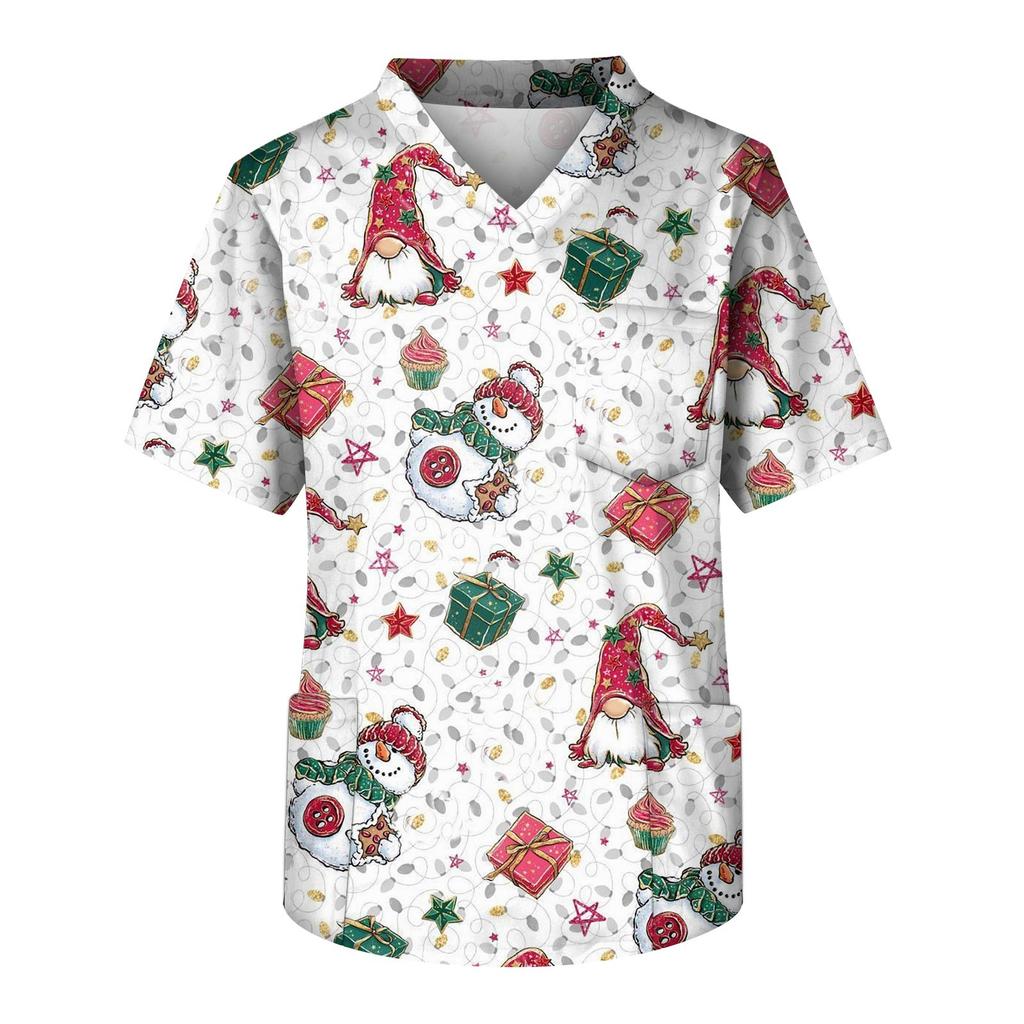 Мужской топ с короткими рукавами и V-образным вырезом с рождественским принтом и нагрудным карманом