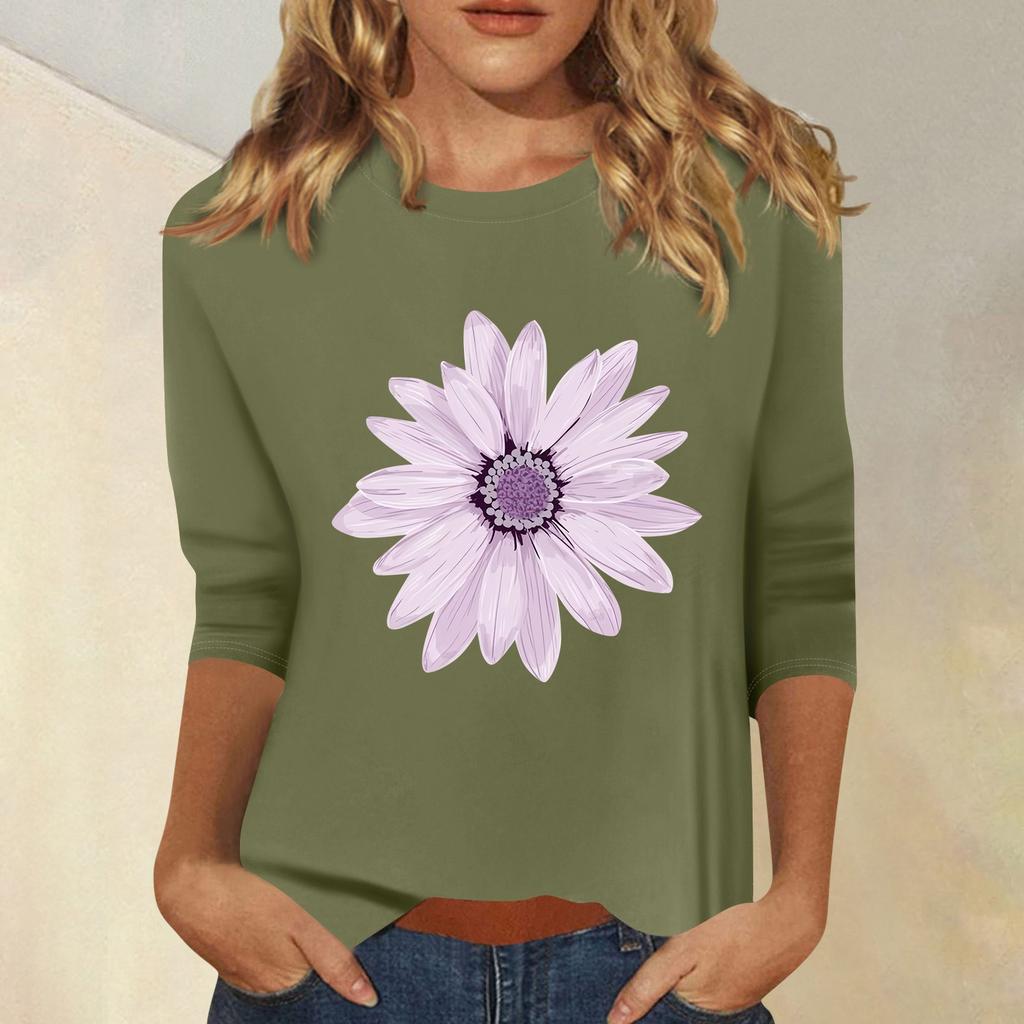 Women's Fashion Casual Printed Seven Sleeve Round Neck Top