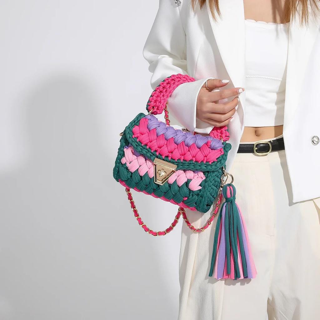 Women Handbag Woven Bags Knitted Shoulder Bag Chunky Knit Bags Crochet Top Handle Bag Lady Shopper Gifts
