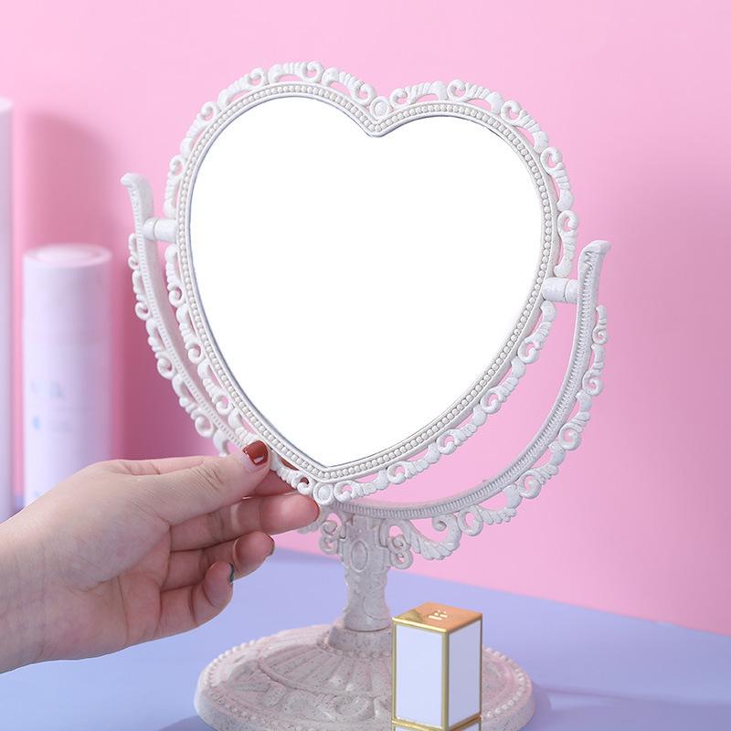 European Style Heart-Shaped Vintage Vanity Mirror – Double-Sided Desktop Makeup Mirror