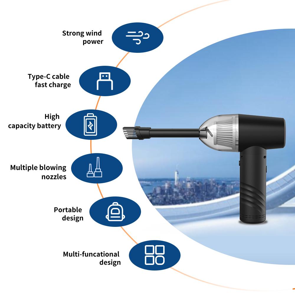 3-в-1 Воздушный насос для надувания пыли, вакуумный насос, 3-ступенчатый, регулируемый, 50000 об/мин, перезаряжаемый беспроводной воздуходув