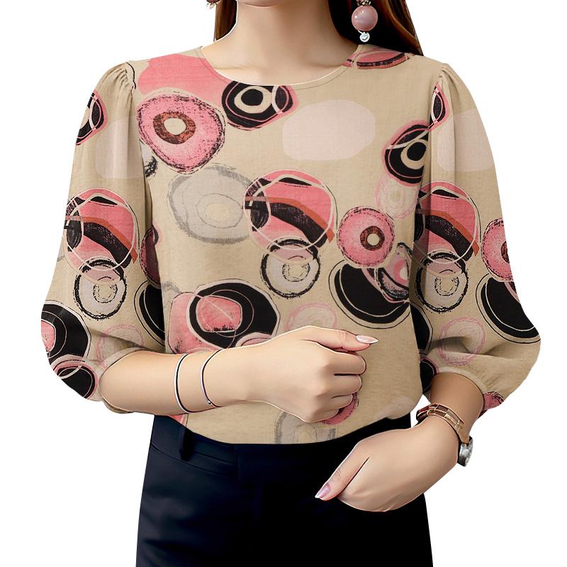 ZANZEA Women Casual Round Neck 3/4 Sleeve Loose Print Blouse