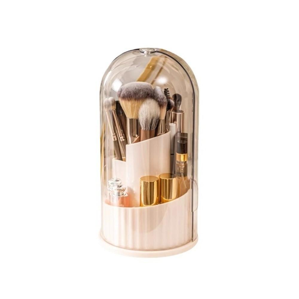 360° Rotating Makeup Brush Holder Large Capacity Dustproof Makeup Brush Storage Bucket with Lid Clear Cosmetic Organizer Desktop