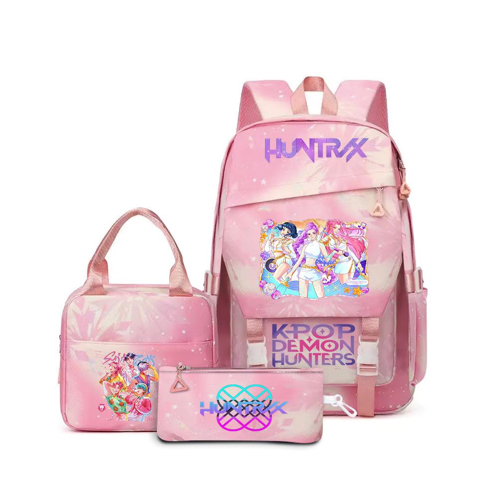 K-Pop Demon Hunter Girl Group Backpack Demon Boy Group Cartoon Anime Lunch Bag Pencil Case Three-Piece Set