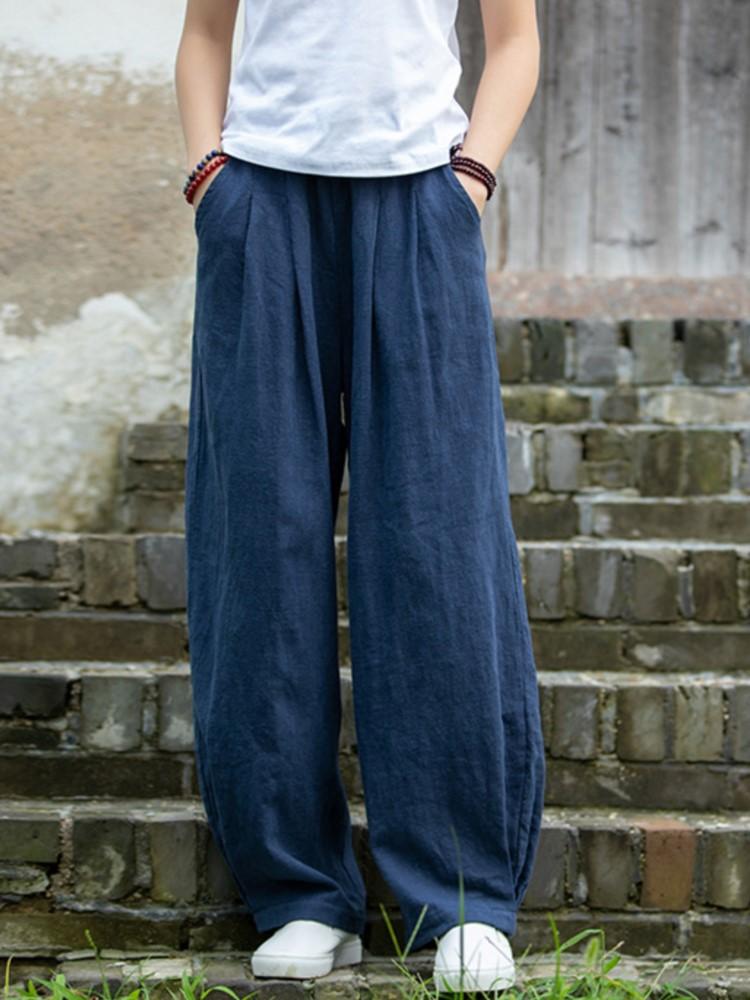 Johnature Women Loose Cotton Linen Casual Pants Solid Color Elastic Waist Lantern Pants Spring Female Trousers