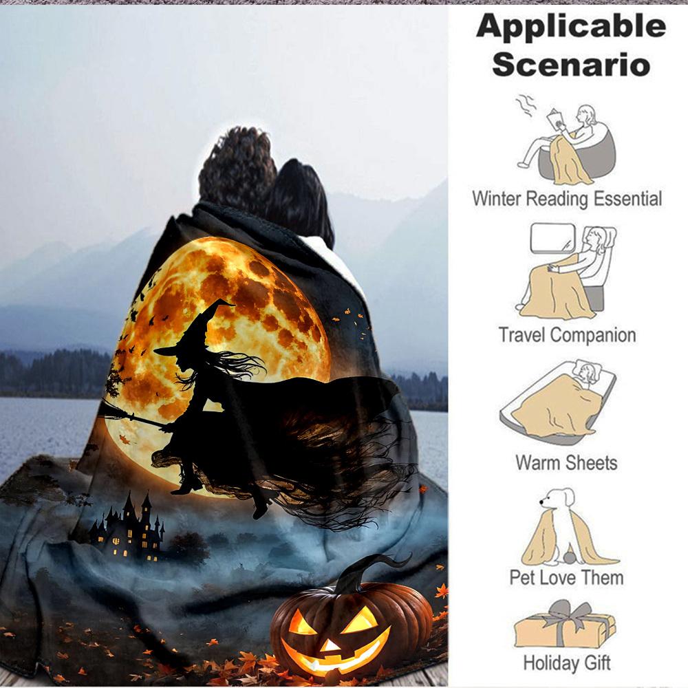 1pc Halloween Witch Print Blanket   Lightweight Flannel Throw Blanket For Sofa, Bed, Living Room, Office, Outdoor Travel, Camping