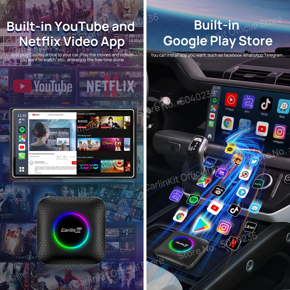 Android 13 CarlinKit CarPlay AI Box Qualcomm SM6225 Беспроводной CarPlay Android Auto Smart TV Box Для Netflix YouTube Обновление FOTA