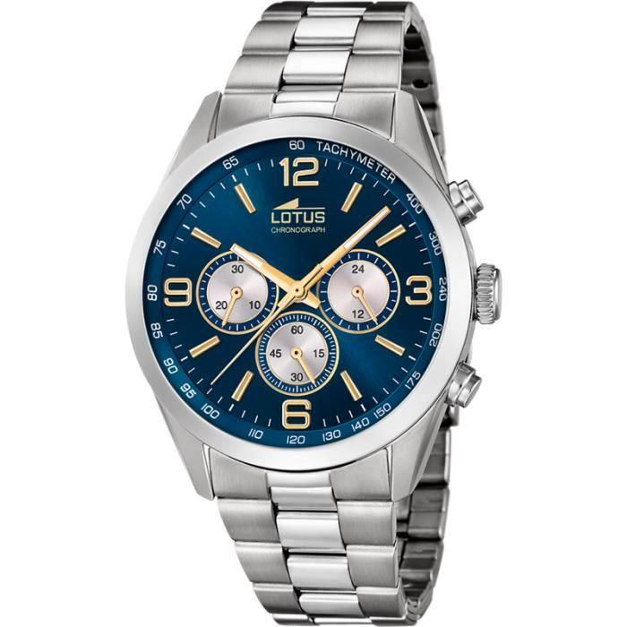 Montre - LOTUS - Minimalist Homme - Chrono Acier - Étanchéité 5 ATM - Cadran Bleu