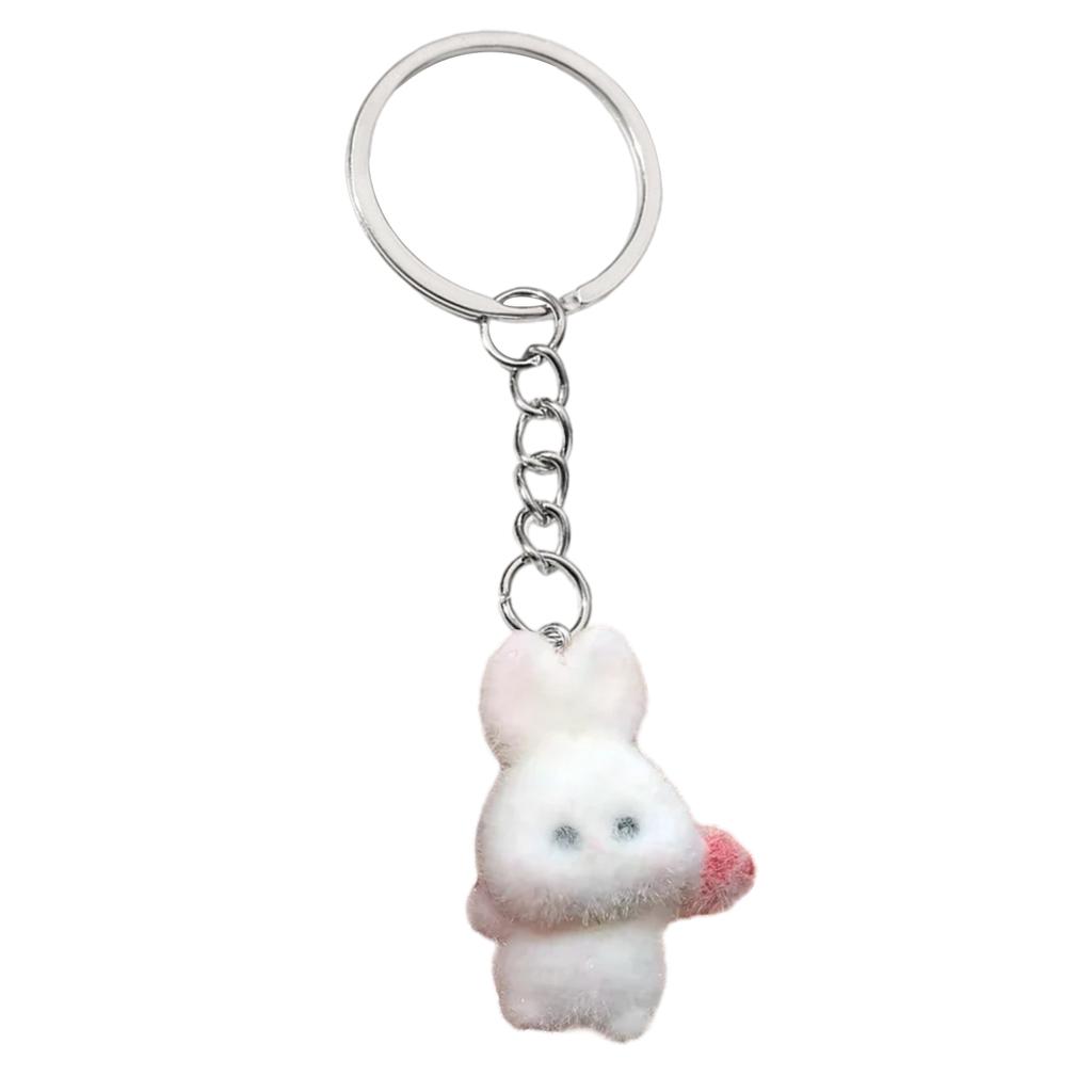 Soft and Colorful Rabbit Keychain Flocking Toy Pendant Keyring Stuffed Animals Couple Key Rings Ornament for Bag Phones