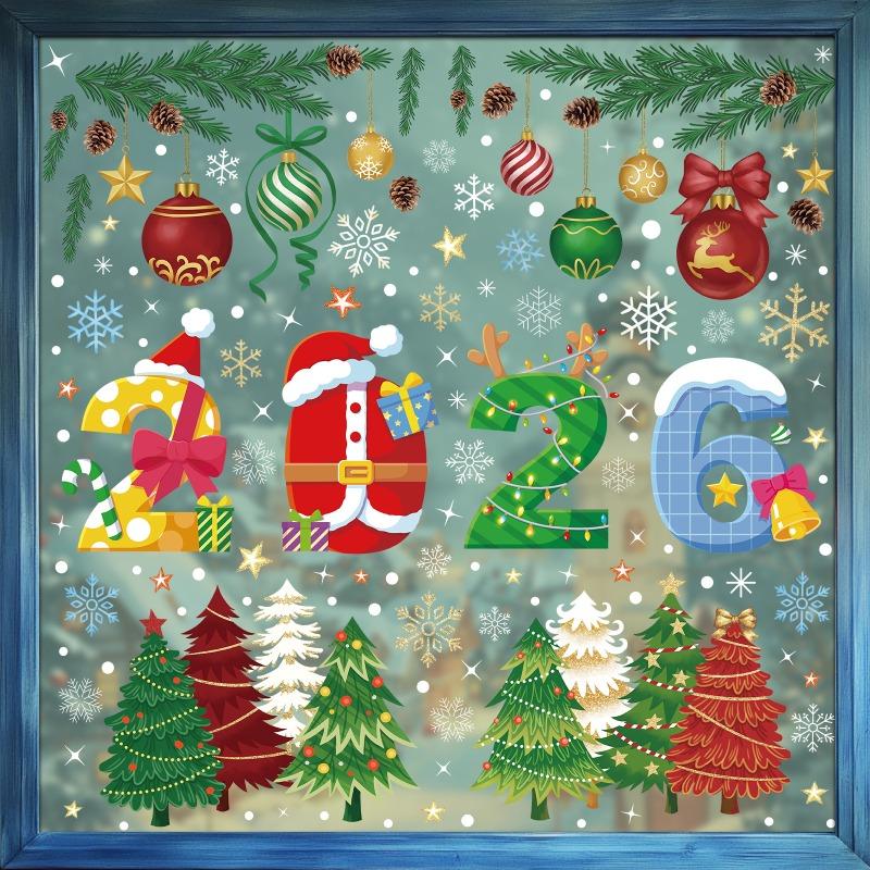 2026 Christmas Window Sticker Snowman Snowflake Glass Stickers Double Sided Printed Electrostatic Decals Home Party Decorations