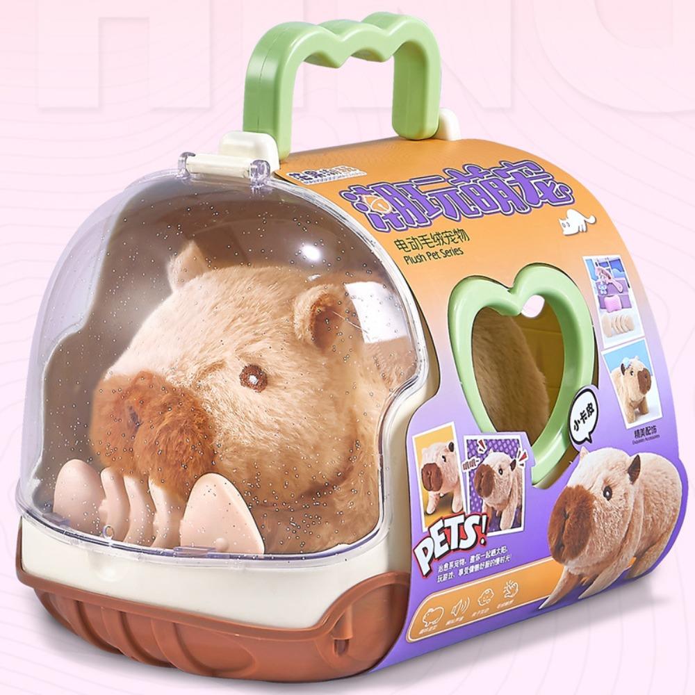 Rechargeable Electric Capybara Toy with Sound Cute Plush Capybara Figure Set Mouth Moving Interactive Capybara Walking Doll