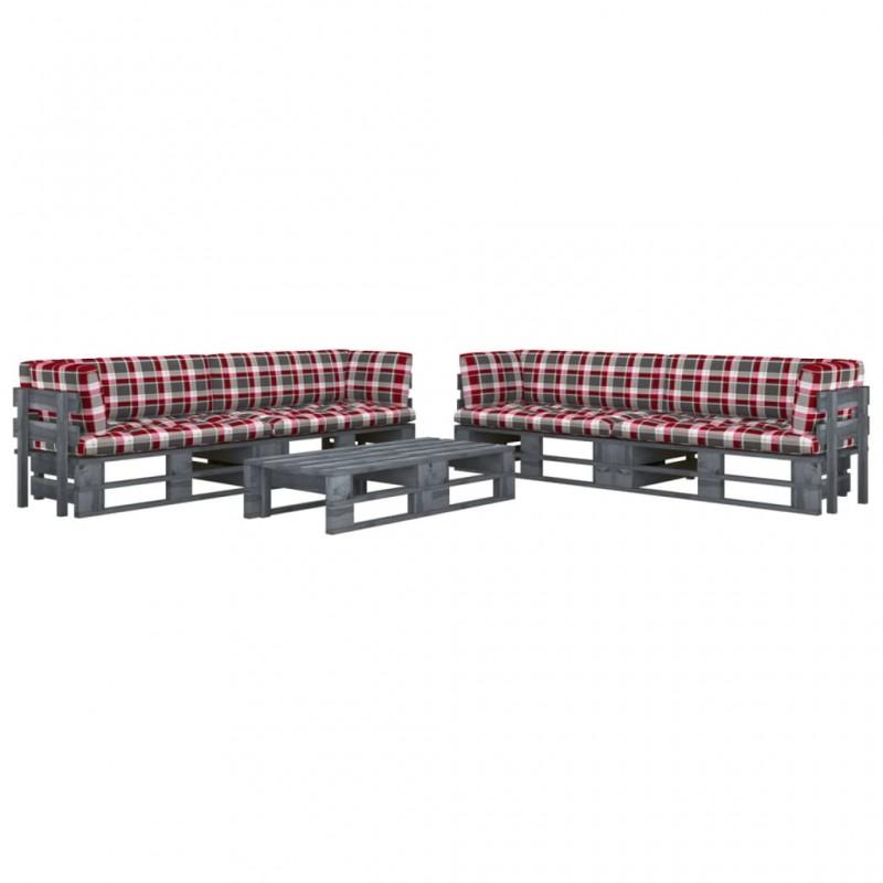 Day and Night - Day and Night Pallet Furniture 6 Pieces and Gray Impregnated Pine Wood Cushions