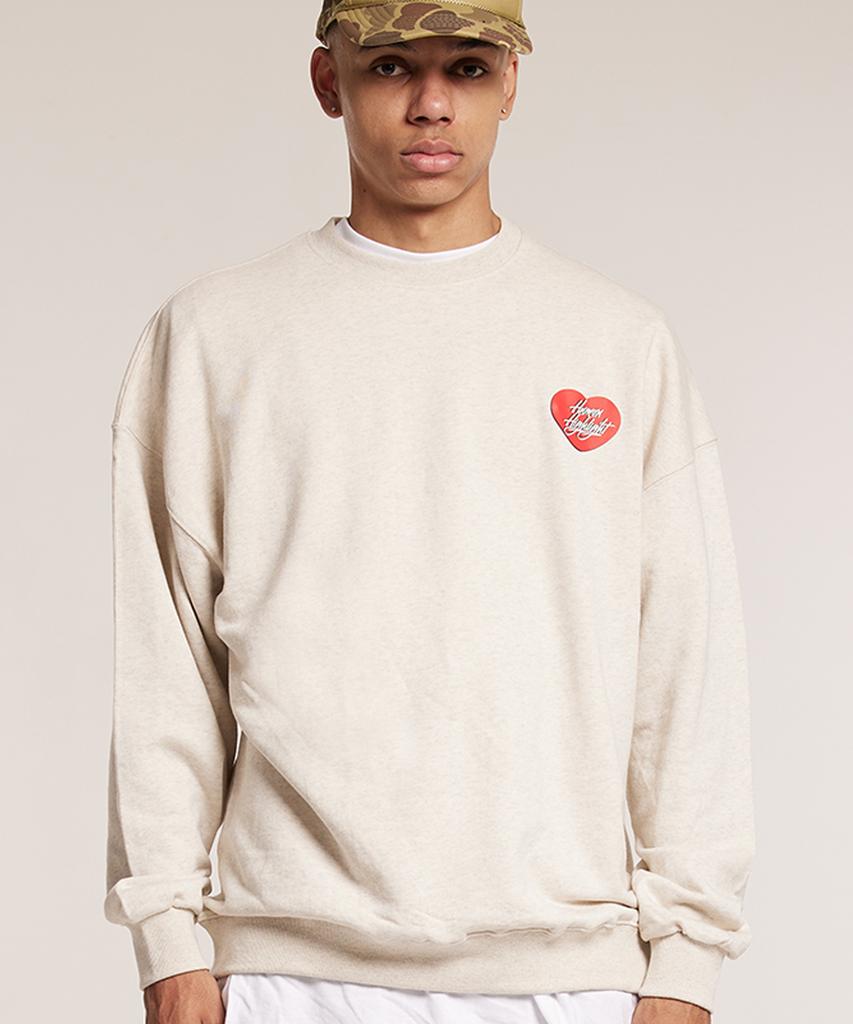 CREAM SODA LAB Human Highlight Sweatshirt Small Heart Oatmeal Red