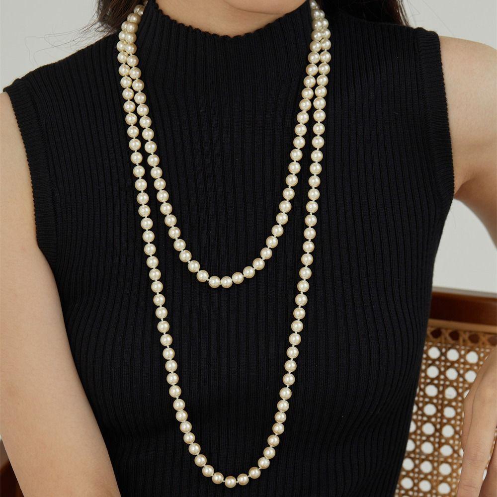 Luxury French Imitation Pearl Sweater Chain Clavicle Chain Korean Style Long Necklace Women Choker