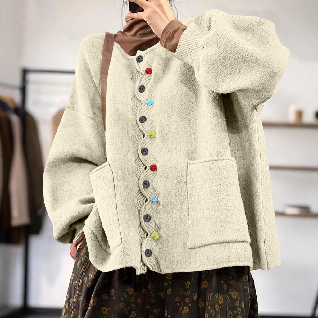 Женские свитера на пуговицах с длинным рукавом, вязаные пальто с карманами