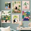 Funny Cat Poster Cats with Botanical Plant Canvas Painting Cat Lover Gifts Kitchen Wall Art Pictures for Living Room Home Decor