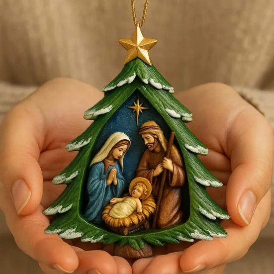 Yousheng Nativity Christmas Tree Ornament Religious Acrylic Holy Family Hanging Ornament The Birth of Jesus Christian Decoration for Xmas Tree Decor