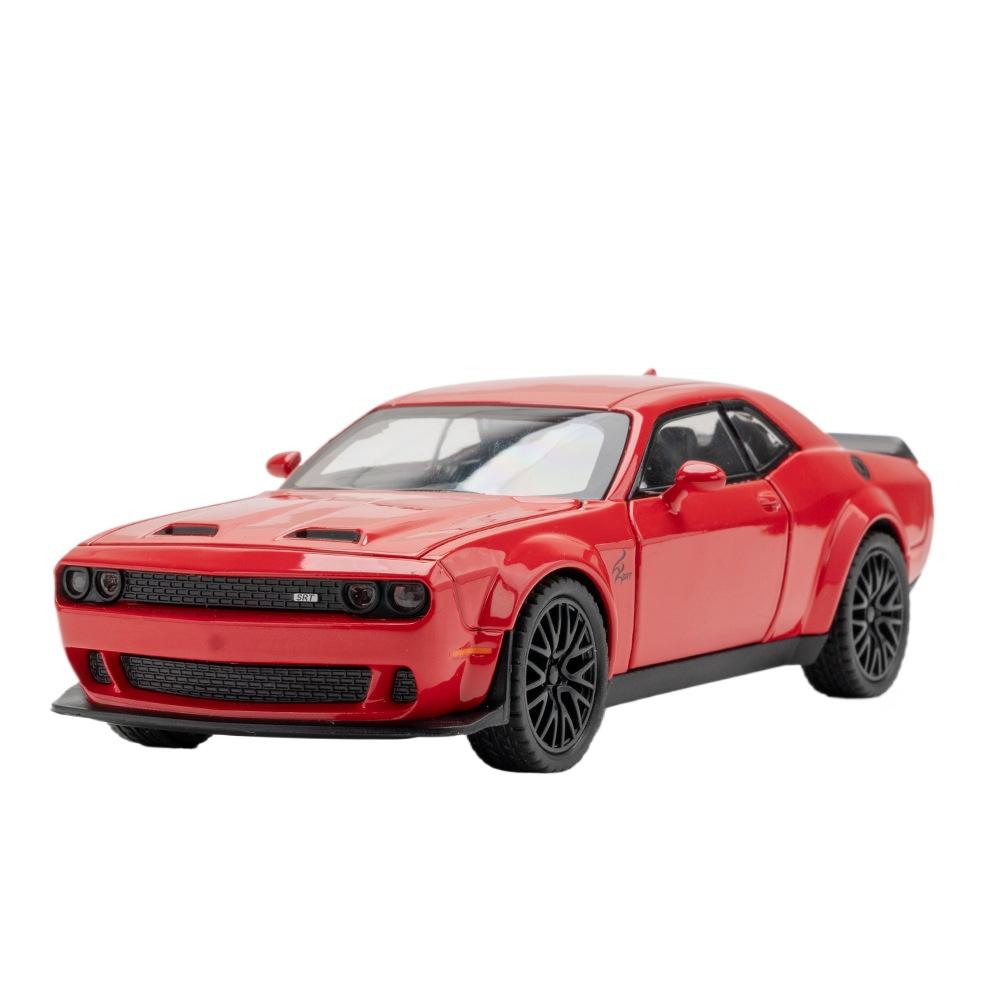 1/32 Dodge Challenger SRT Hellcat Toy Car Model Diecast Metal Miniature 1:32 Sound & Light Vehicle Collection Gift for Kid Boys