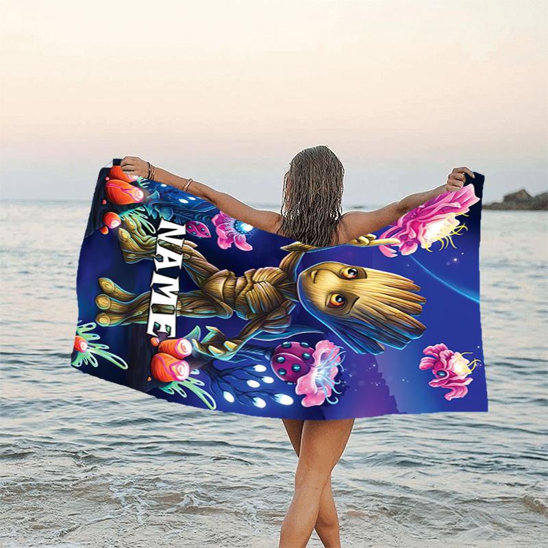 1pc Groot3 Beach Towel with Custom Name, Beach/Swimming/Bath/Picnic/Camping Towel, Suitable for Seaside Beaches