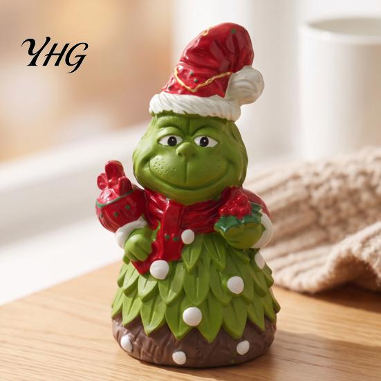 Outdoor Garden Statues Christmas Green Monsters Ornament with Santa Hat And Scarf, Resin Frog Theme Landscape Figurine for Home Decoration,