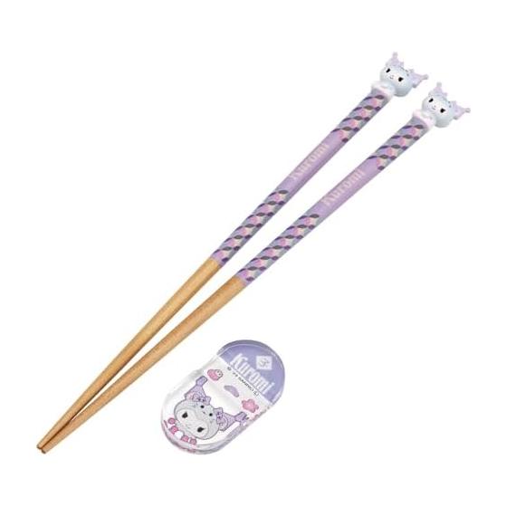 Skater Chopsticks and Chopstick Rest Set, Wooden Chopsticks 21cm, Sanrio Kuromi Child AND45AH-A