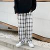 Harajuku прямые свободные брюки в клетку для мужчин, брюки для бега в клетку, корейская уличная одежда, осенние мужские повседневные спортивные штаны