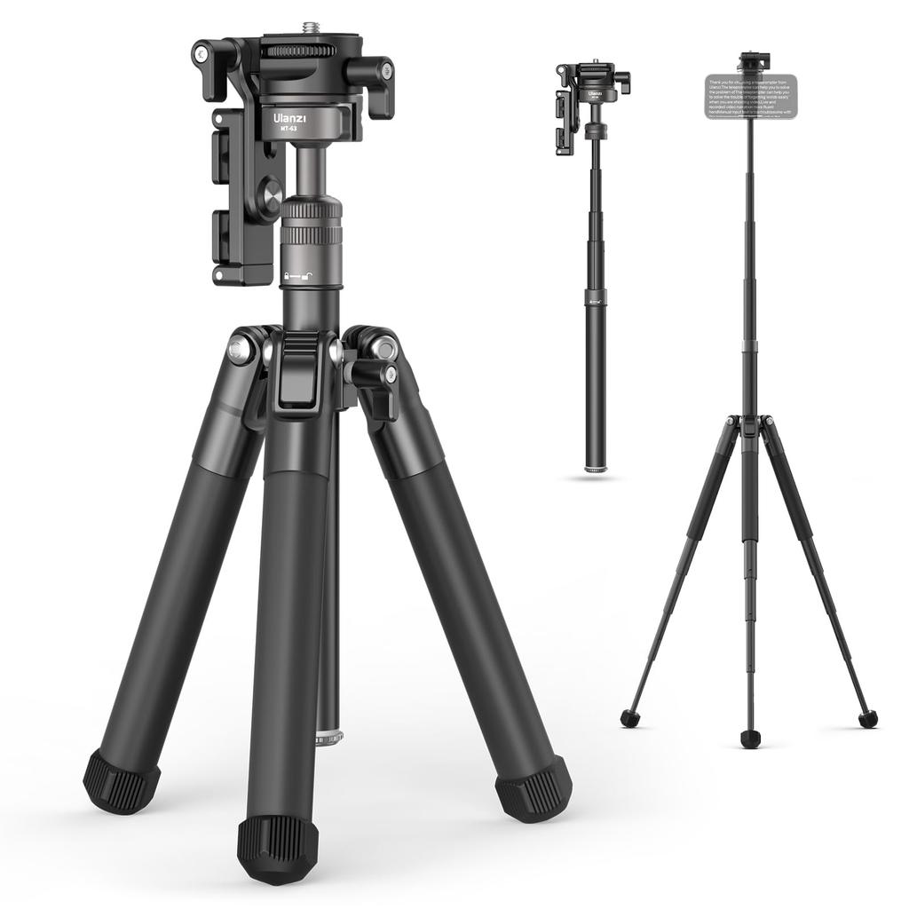 Ulanzi Travel Telescopic Travel Tripod with 145cm Flexible Ball Panoramic Aluminum Alloy 4kg Weight Compact Mini Tripod with Storage Compatible with