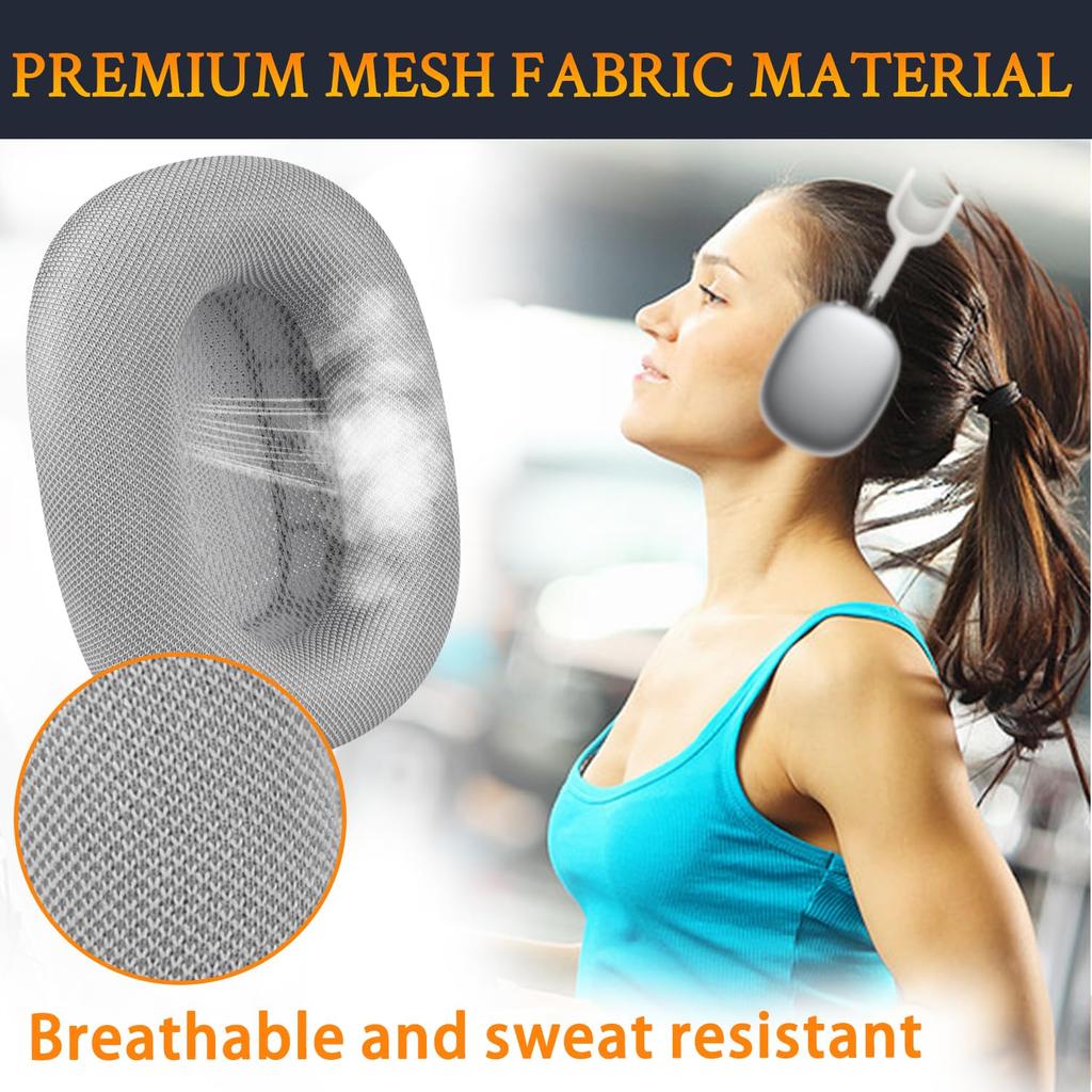 SOULWIT Сменные амбушюры и подушечки для Airpods Max Прочные сетчатые накладки на голову с мягкими пенопластовыми чашками Серебристая накладная гарнитура, -