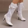 Женские ботинки на высоком каблуке, осенне-зимние новые милые и универсальные женские ботинки в римском стиле на толстом каблуке с кружевом и сращиванием