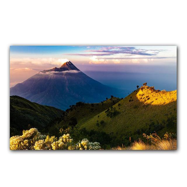 Пейзаж Зеленая гора Холст Картина Природные пейзажи Лес Солнечный свет Плакаты с принтом Настенная картина Гостиная Домашний декор