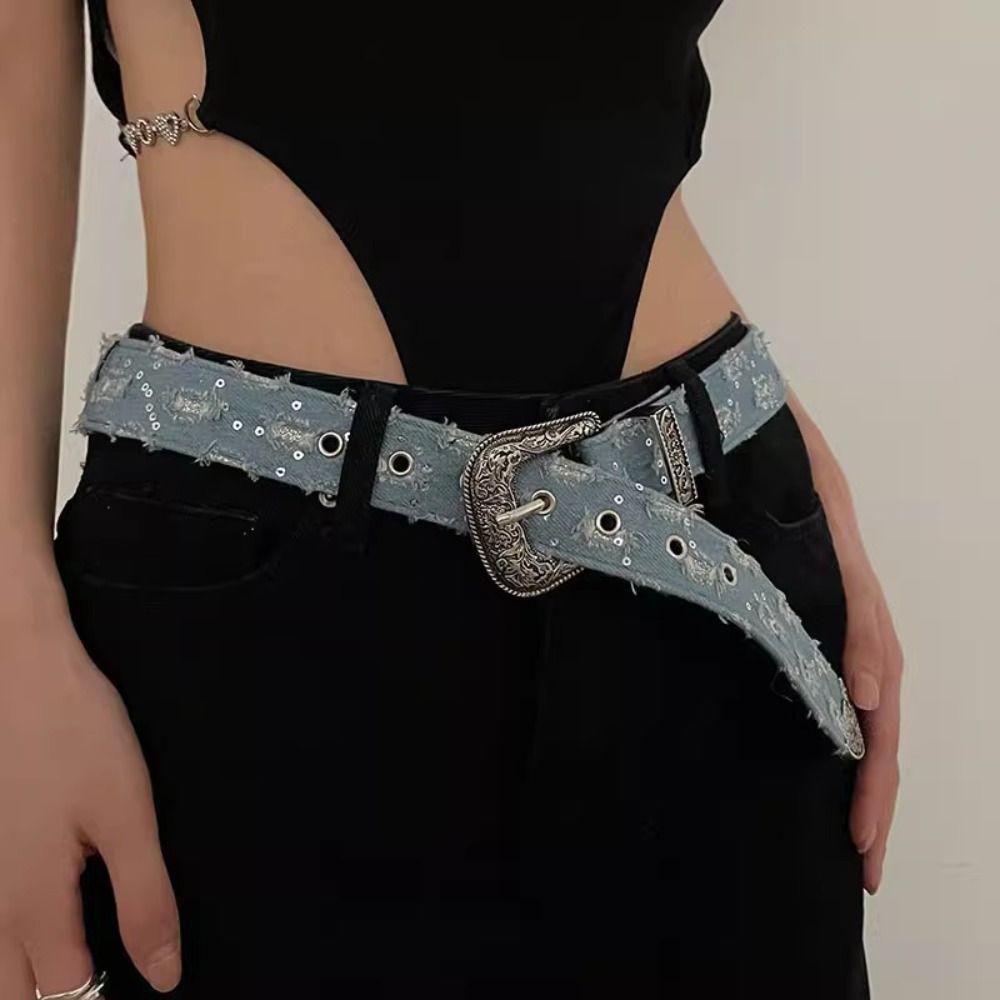 Korean Style Metal Buckle Belts Y2k Vintage Wide Belt Personality Retro Jeans Belt  Women
