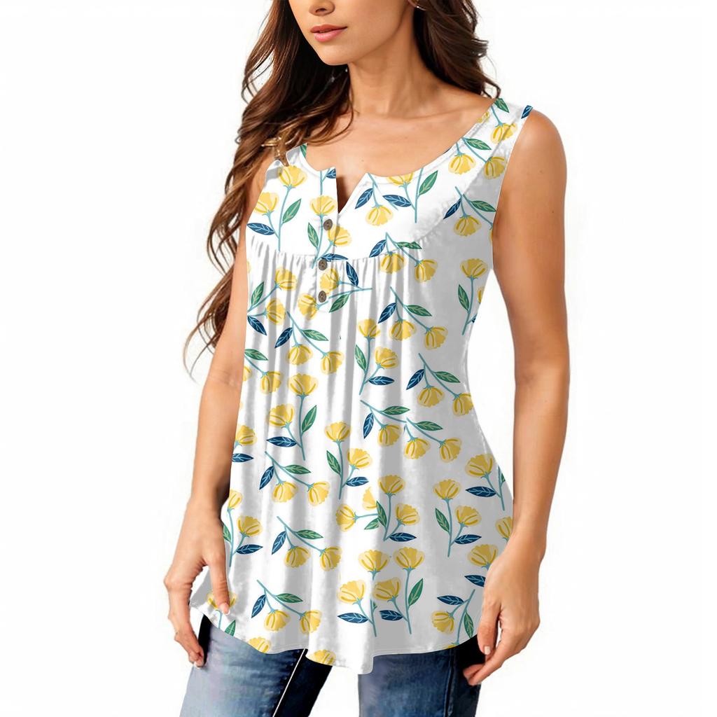 Женская мода плиссированная безрукавка повседневная футболка жилет топ на пуговицах