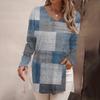Women's Fashion Long Sleeve Shirts Print Loose Fitted V-Neck Basic Tops Casual Outfits