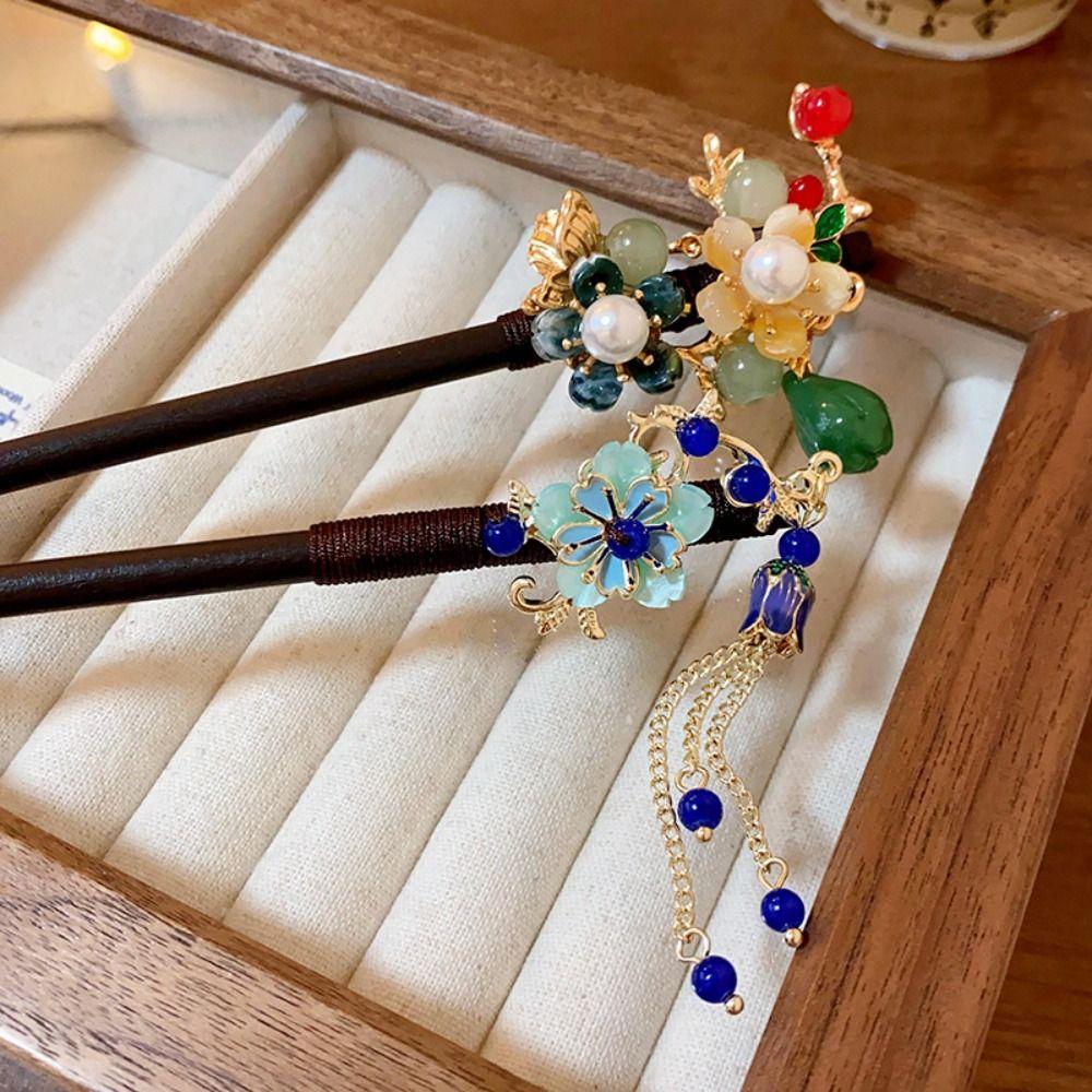 Деревянные палочки для волос Ханфу в древнем стиле, цветочная вилка для волос, палочка для волос в китайском стиле, на каждый день