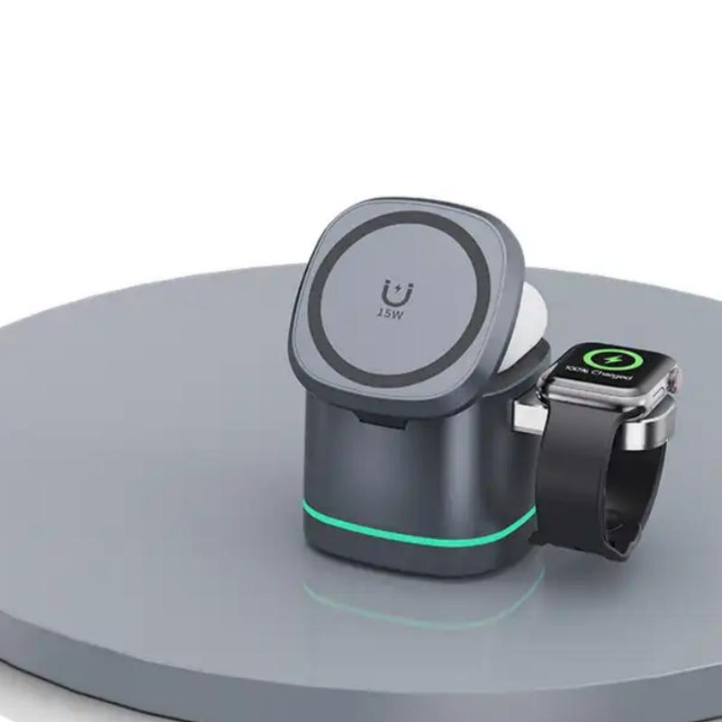 Multifunction Magnetic 3 In 1 Folding Wireless Charger 15W Fast Charging Dock