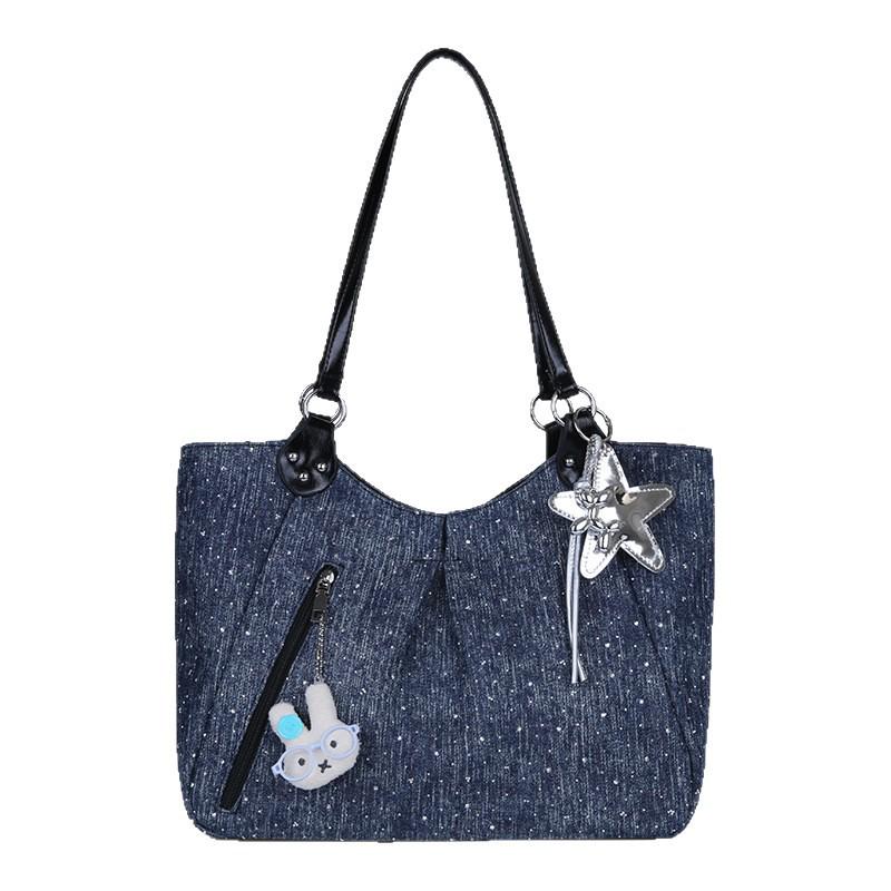 Korean Retro Polka Dot Tote Bag: Versatile, High-Capacity College Style Shoulder Handbag