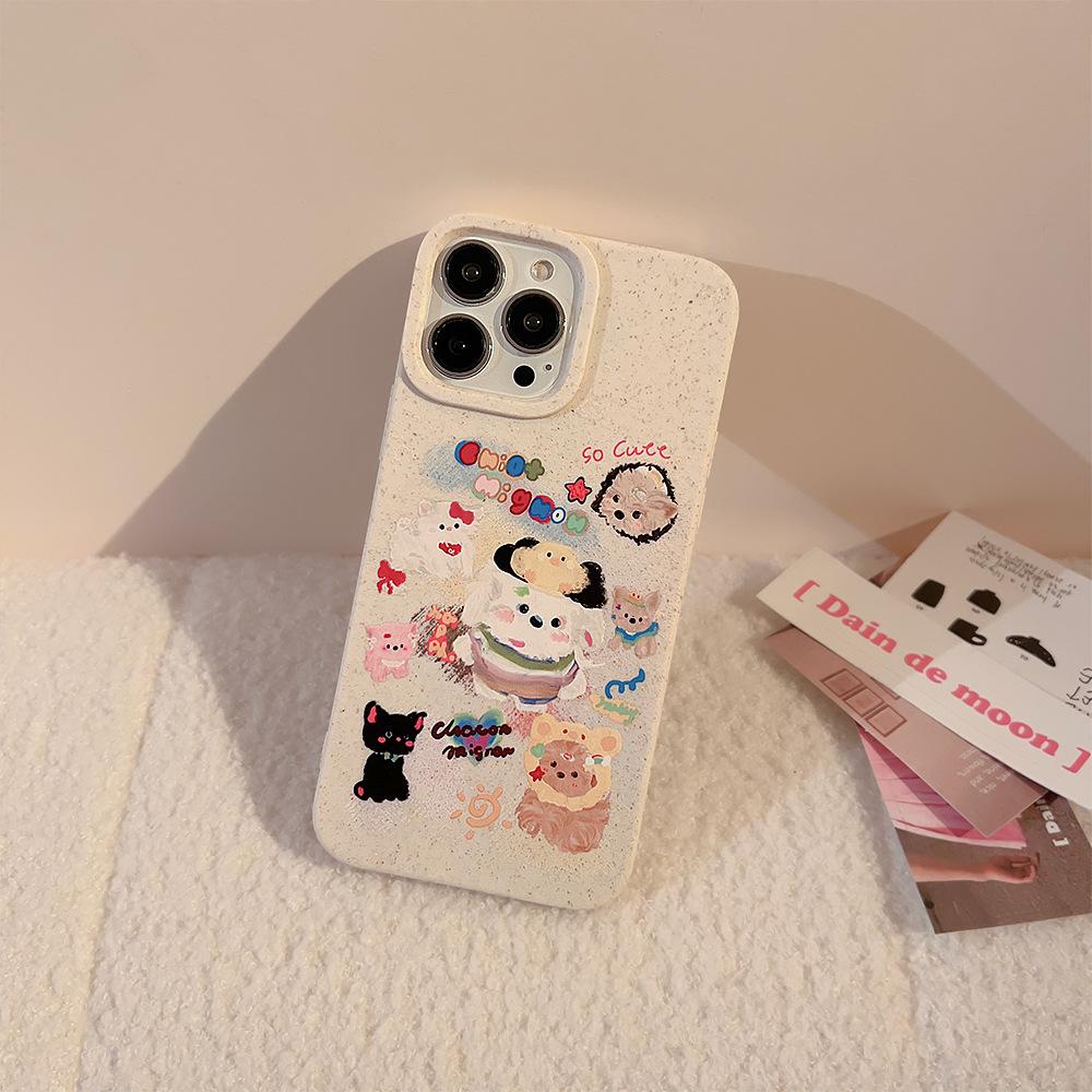 Разлагаемые Животные Подходящие для Чехла для Мобильного Телефона 14ProMax IPhone 13 Масляная Живопись Мультяшный Дудл 16 Apple 15 Милая Серия