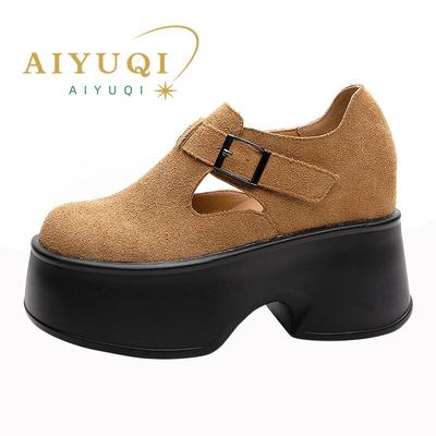 Женская обувь, новая весенняя модная обувь на высоком каблуке с пряжкой, женская замшевая женская обувь из натуральной кожи на толстой подошве
