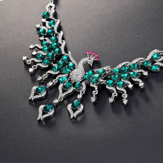 Элегантное зеленое ожерелье со стразами, комплект серег в форме павлина, свадебное ожерелье, висячие серьги, комплект, подарок