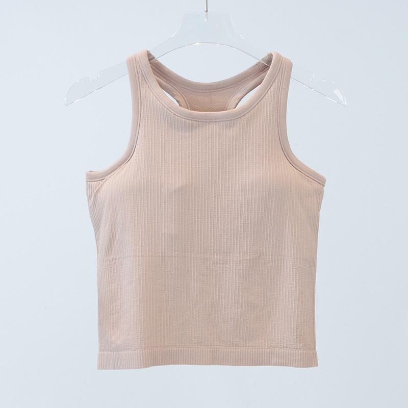 Женский топ для йоги с высоким уровнем эластичности, вязаный в рубчик, со встроенными нагрудными вкладышами, утягивающий талию и удобный для лета