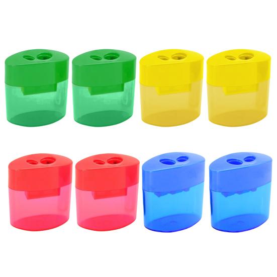 Double Hole Pencil Sharpener with Lid Plastic Manual Pencil Sharpener Portable Colored Pencil Sharpener for Kids Adults Students School Office