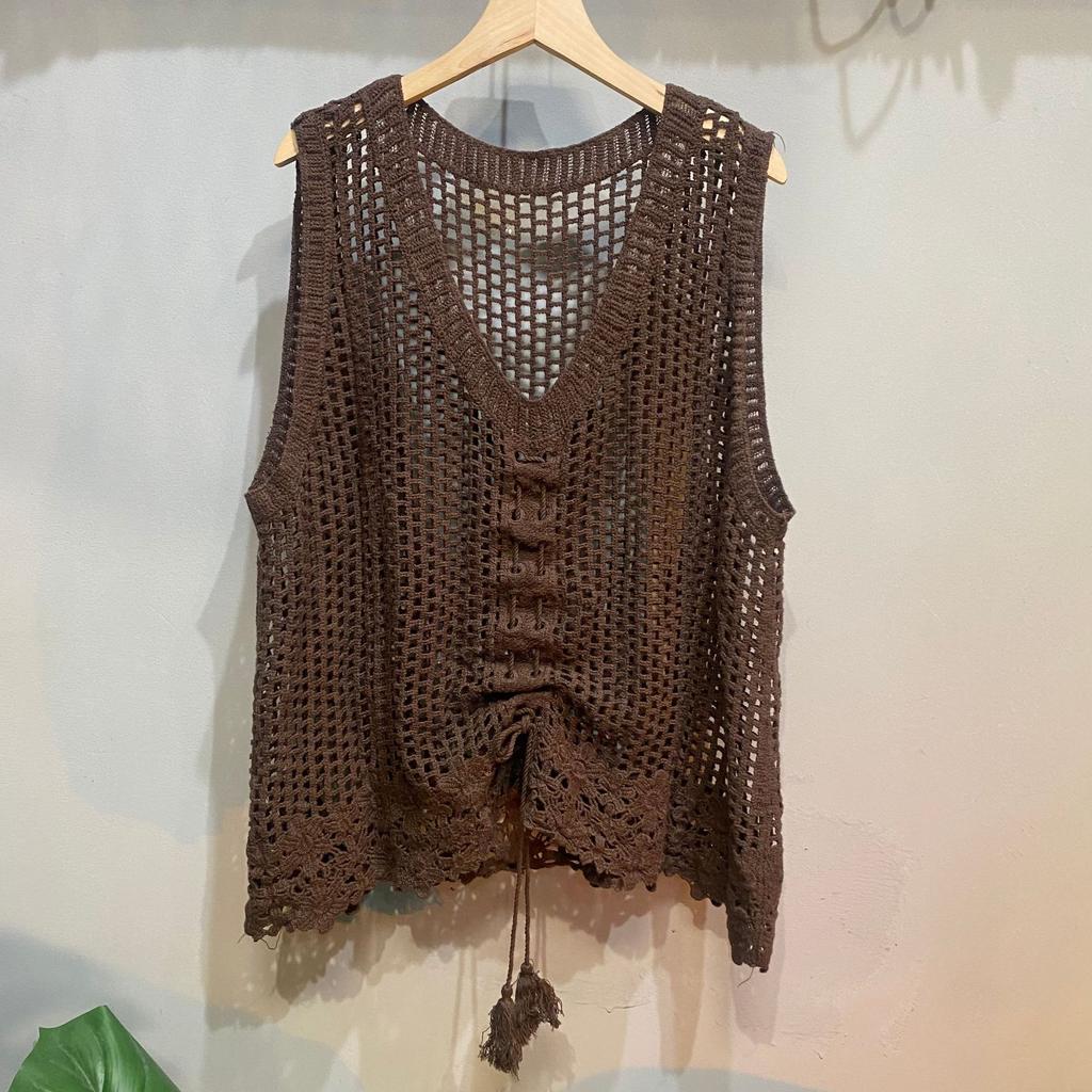 Новый полый жилет свободный ретро внешний повседневный универсальный жилет на шнурке иностранная универсальная модель