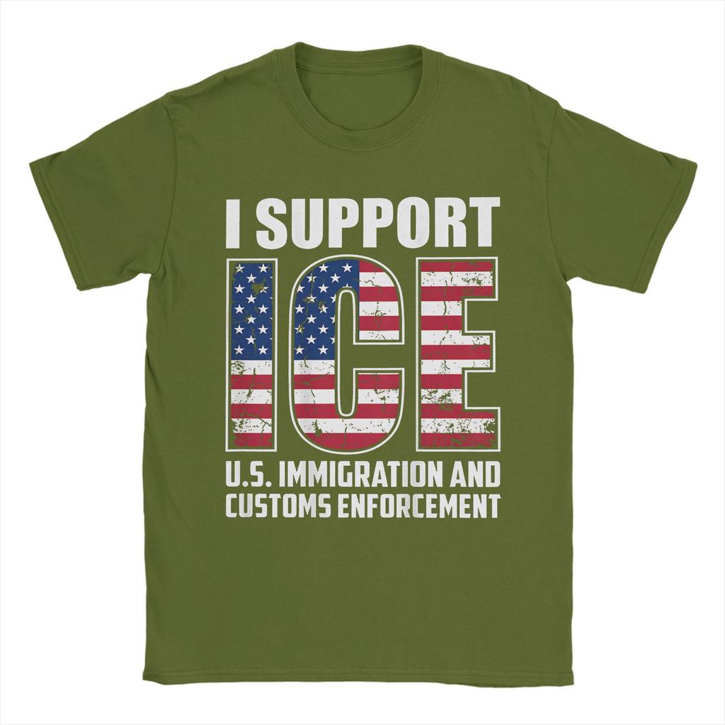 Vintage I support ICE us immigration and customs enforceUnisext TShirt Unisex Round Neck Cotton T Shirts Short Sleeve Tee Shirt