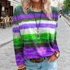 Топы для женщин 3D Bandhnu Stripe Print Round Neck Long Sleeve T Shirt Fall Casual Slim Pullover Women's Long Sleeve Top