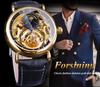 Forsining Men's Fashion Casual Hollow Moon Phase Carved Hollow Automatic Mechanical Watch