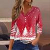 Женская футболка с рождественским принтом, на пуговицах, рукав 3/4, повседневная, выходного дня, модная, базовая, с V-образным вырезом, стандартный топ