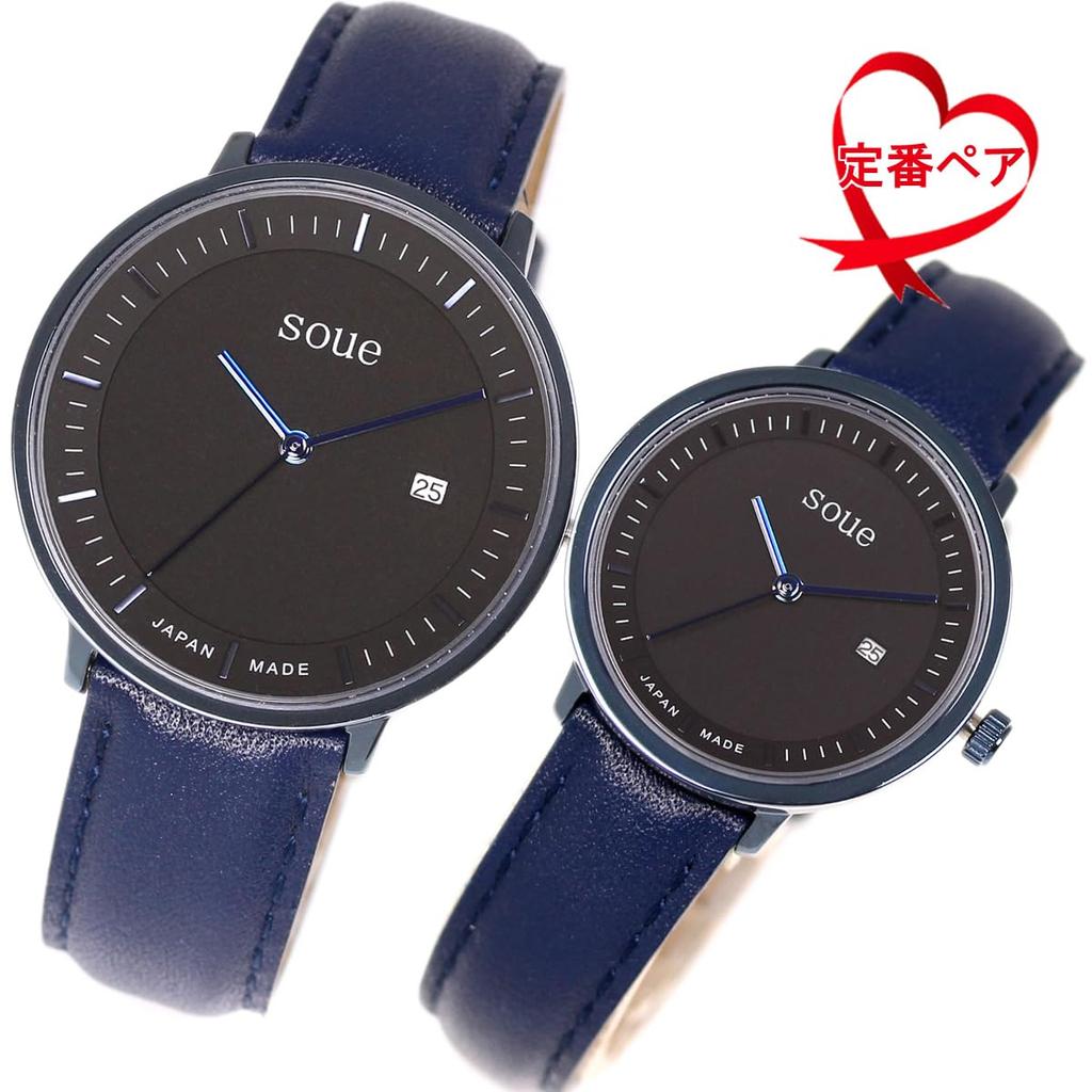 Soue Pair Watch A Basics Pair Watch Ladies Pair Couple 38mm X 30mm Leather Belt Leather Band Blue Black Dial [SOUE] Men's
