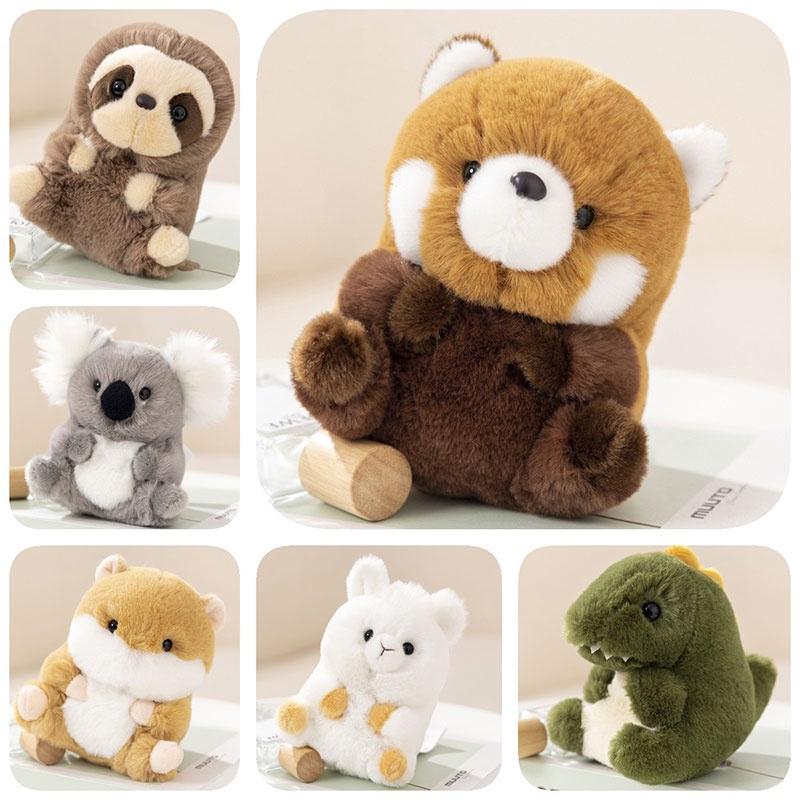 Adorable Animal Plush Toys Panda, Koala, Sloth, Hamster, Alpaca, Dinosaur, Short Plush Fabric, Pp Cotton Filling, Room Decor, Kids Gift